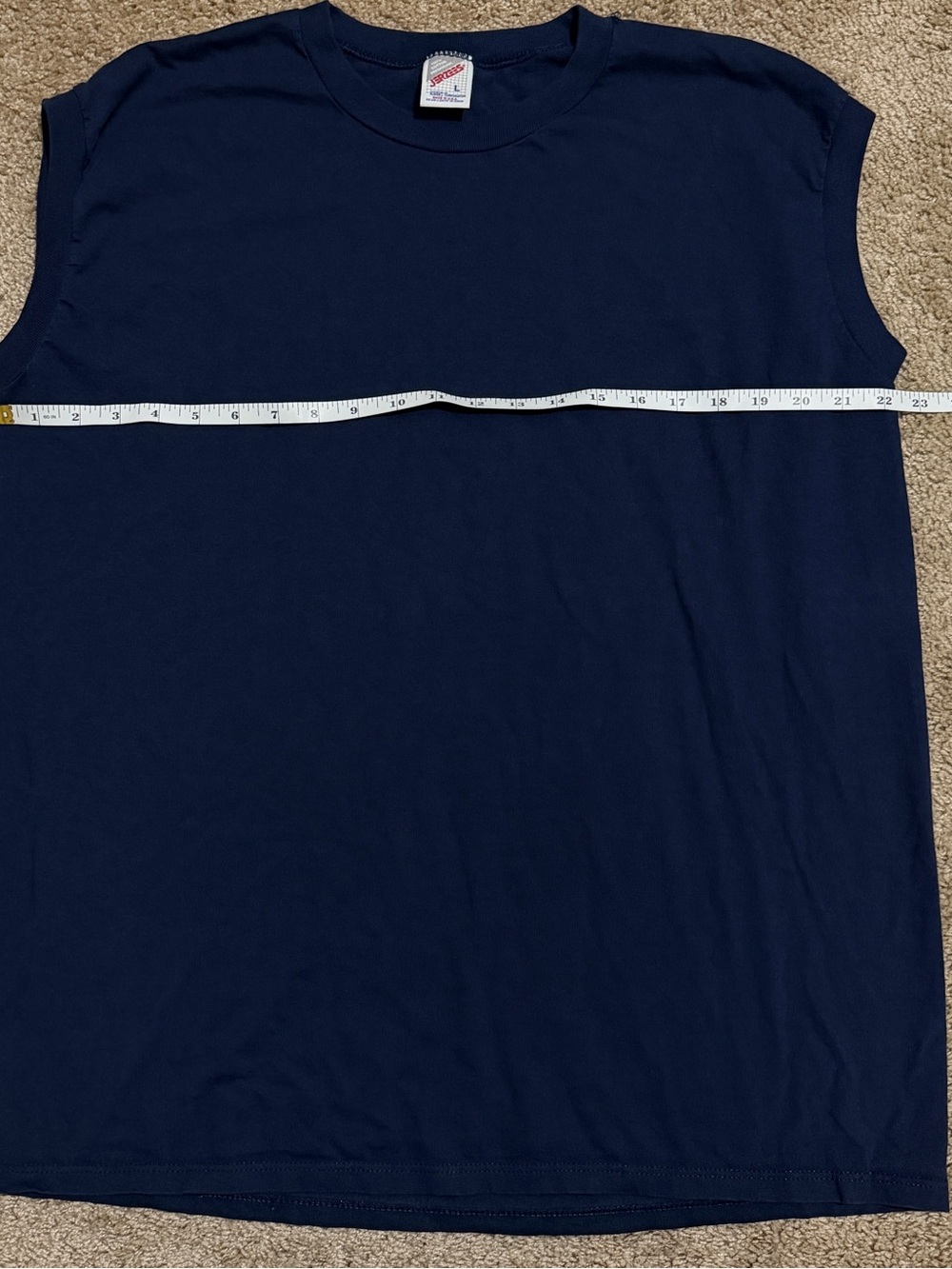Vintage Jerzees Tank Top Shirt Adult Large Navy Mens Sleeveless Made in USA - Picture 4 of 4